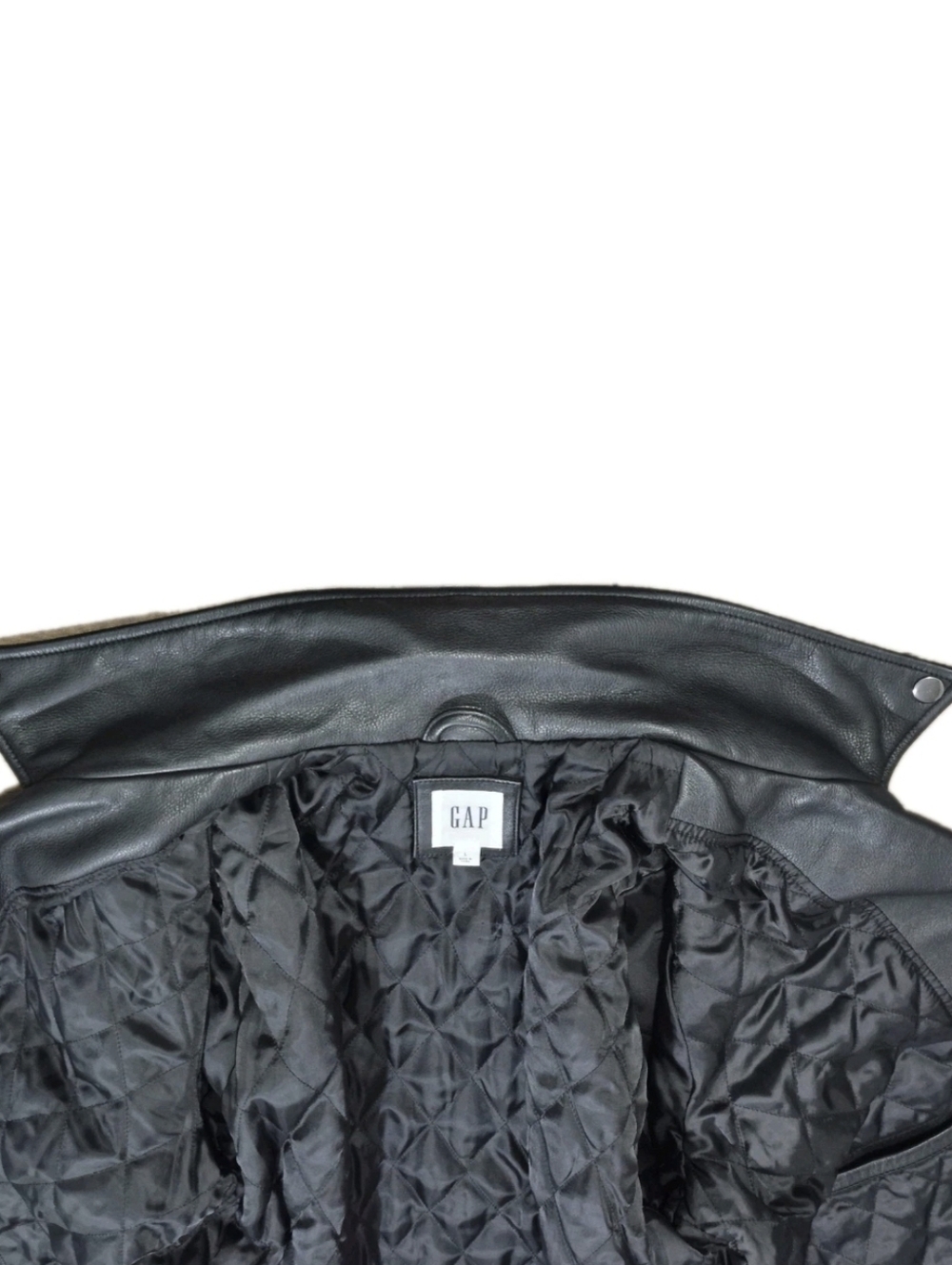 GAP Black Peebled Leather Biker Jacket Size L. - Picture 12 of 15